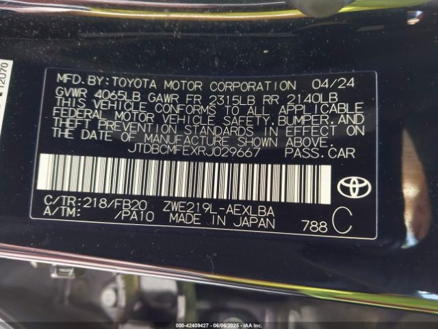 JTDBCMFEXRJ029667 Toyota 2zr-fxe