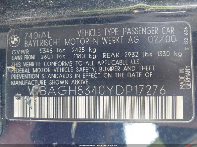 2000 BMW 740IL WBAGH8340YDP17276 Photo 8