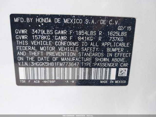 3HGGK5H81FM773647 Honda Fit Ex/ex-l