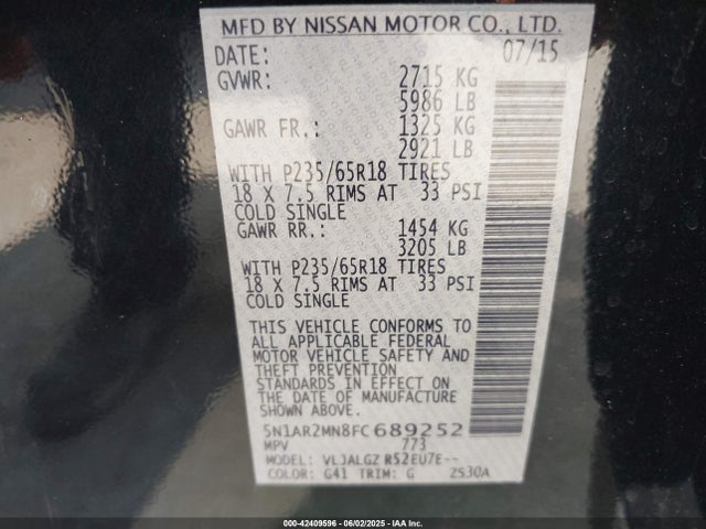 5N1AR2MN8FC689252 Nissan Pathfinder Sl