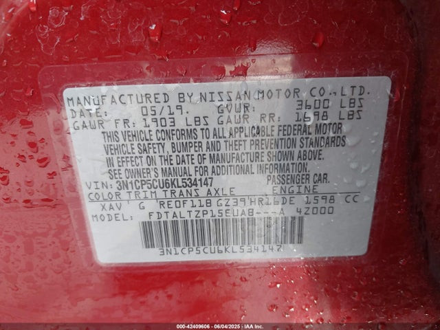 3N1CP5CU6KL534147 Nissan 2019