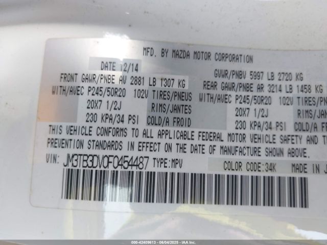 JM3TB3DV0F0454487 Mazda Cx-9 Grand Touring