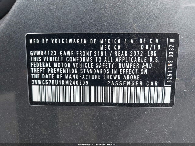 3VWC57BU1KM240209 Volkswagen 1.4 tsi