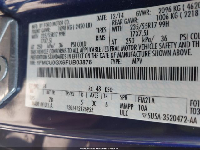 1FMCU0GX6FUB03876 Ford ESCAPE SE
