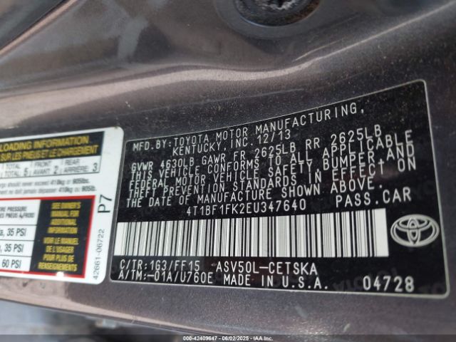 4T1BF1FK2EU347640 Toyota CAMRY SE