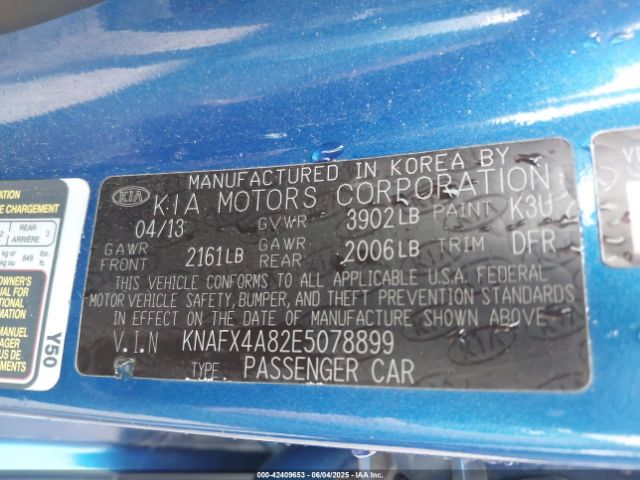 KNAFX4A82E5078899 KIA FORTE EX