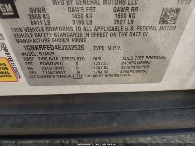 1GNKRFED4EJ232526 Chevrolet Traverse Ls