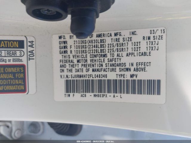 5J6RM4H72FL048346 Honda Cr-v Ex-l