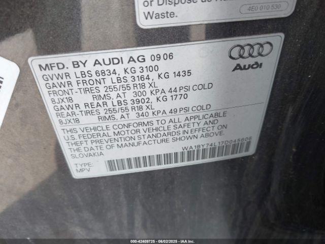 2007 AUDI Q7 WA1BY74L17D045606 Photo 8