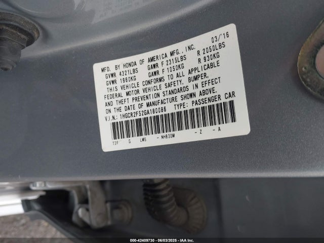 1HGCR2F52GA180086 Honda k24w1