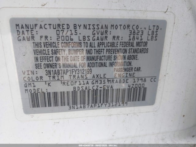 Nissan SENTRA S 2015 3N1AB7AP1FY312199 Image 9