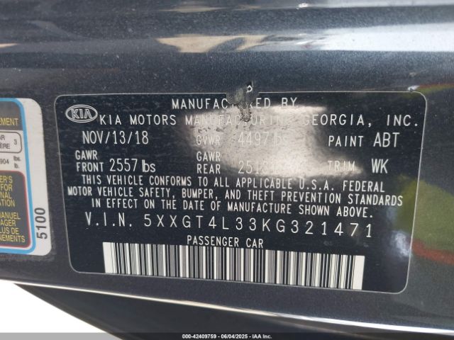 2019 KIA OPTIMA 5XXGT4L33KG321471 Photo 8