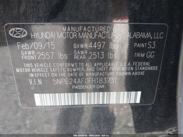 5NPE24AF0FH183731 Hyundai SONATA SE