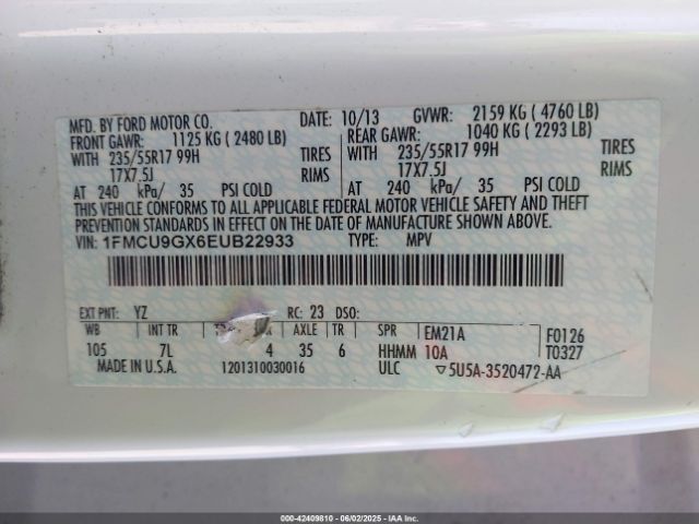 1FMCU9GX6EUB22933 Ford ESCAPE SE