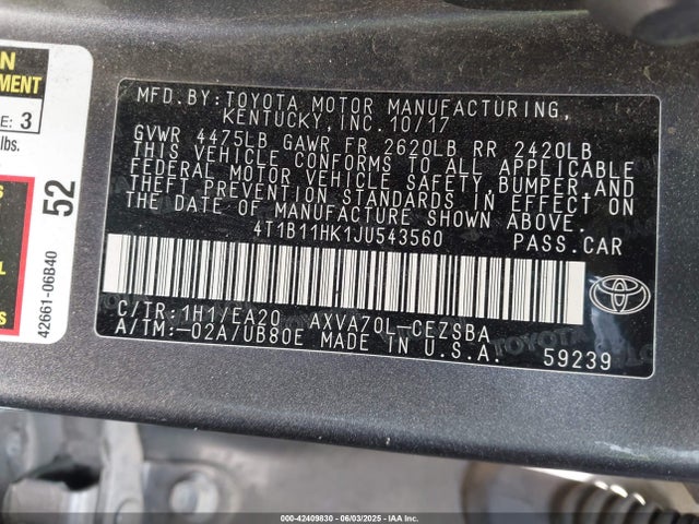 4T1B11HK1JU543560 Toyota a25a-fks