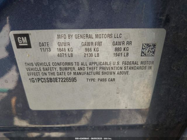 1G1PC5SB0E7226595 Chevrolet Cruze 1lt Auto