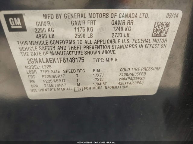 Chevrolet EQUINOX LS 2015 2GNALAEK1F6148175 Image 9