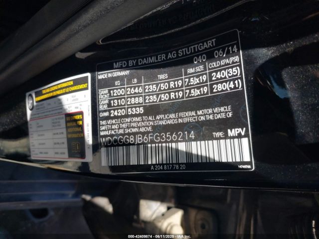 WDCGG8JB6FG356214 Mercedes-Benz Glk 350 4matic