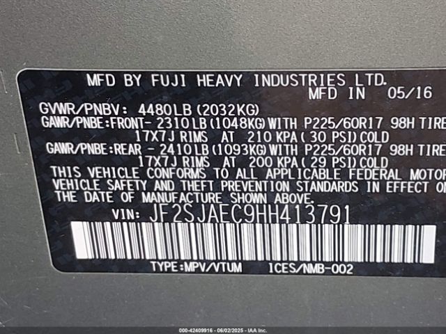 JF2SJAEC9HH413791 Subaru Forester 2.5i Premium