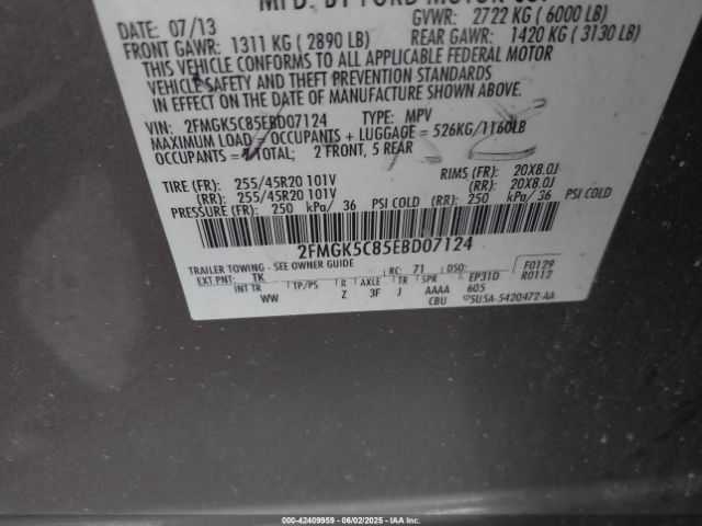 2FMGK5C85EBD07124 Ford FLEX SEL