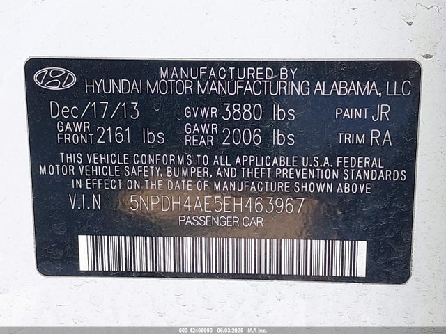 Hyundai dohc mpi nu 2014 5NPDH4AE5EH463967 Image 9
