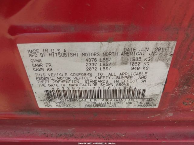 2011 MITSUBISHI GALANT 4A32B3FF8BE031404 Photo 8