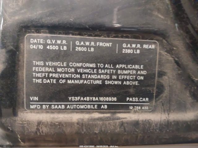 2010 SAAB 9-3 YS3FA4BY8A1608936 Photo 8