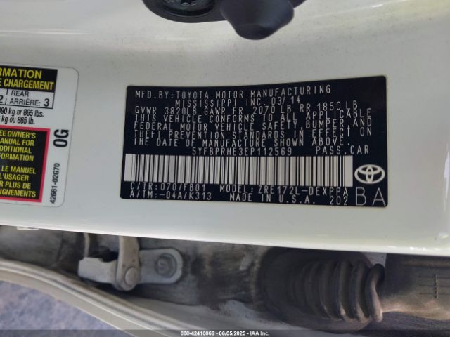 5YFBPRHE3EP112569 Toyota Corolla Le Eco Plus