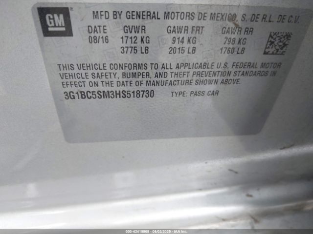 3G1BC5SM3HS518730 Chevrolet Cruze Ls Auto