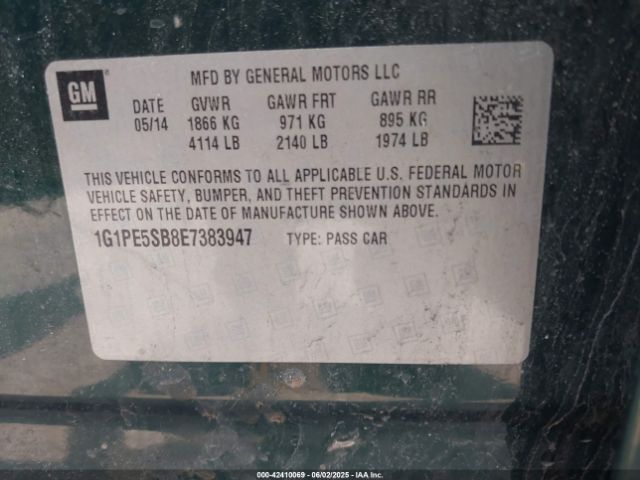 1G1PE5SB8E7383947 Chevrolet Cruze 2lt Auto