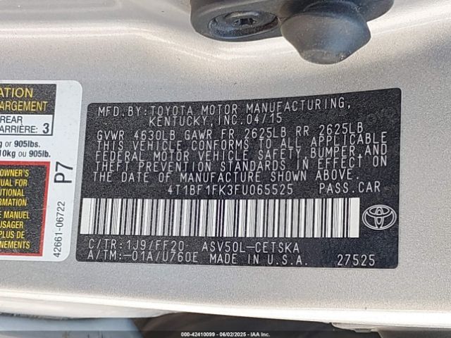 4T1BF1FK3FU065525 Toyota 2ar-fe