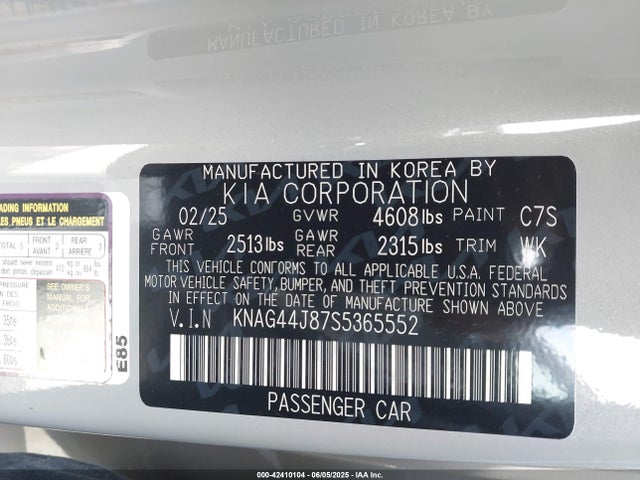 KNAG44J87S5365552 KIA t-gdi theta iii