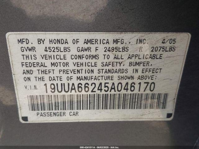 2005 ACURA TL 19UUA66245A046170 Photo 8