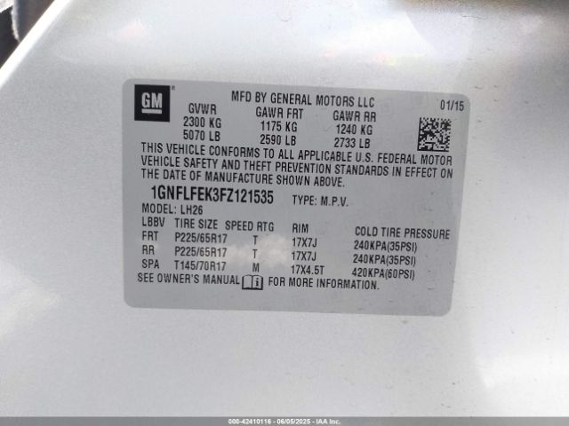 1GNFLFEK3FZ121535 Chevrolet lea - flex fuel (gas/alc), aluminum, ho,