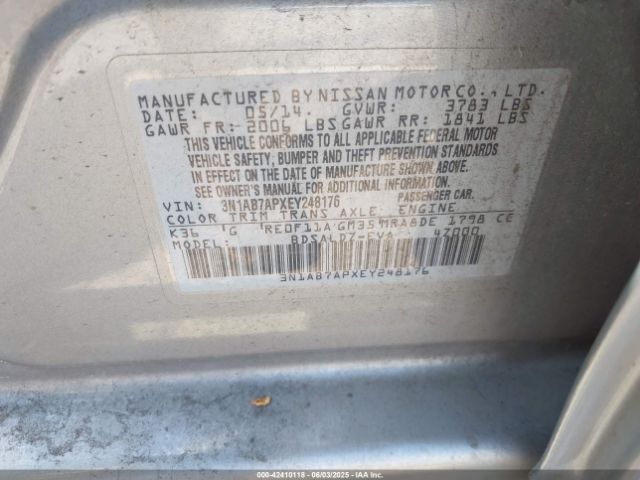 3N1AB7APXEY248176 Nissan Sentra Fe+ S/fe+ Sv/s/sl/sr/sv