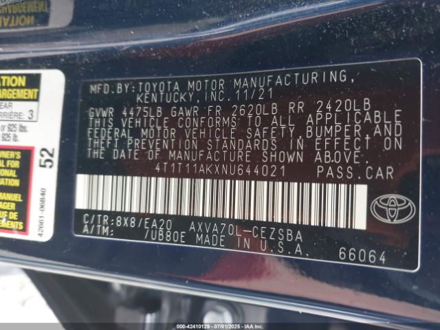 2022 TOYOTA CAMRY 4T1T11AKXNU644021 Photo 8