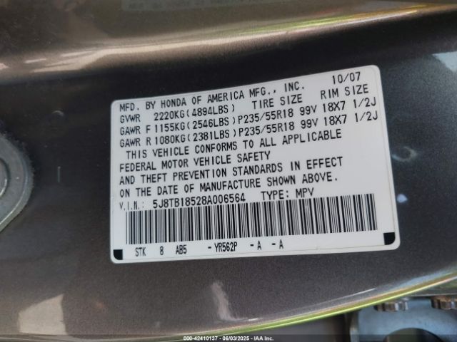 2008 ACURA RDX 5J8TB18528A006564 Photo 8
