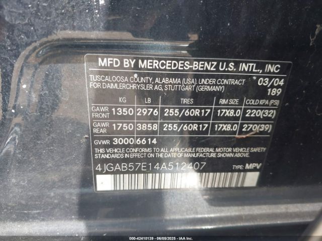 2004 MERCEDES-BENZ ML 350 4JGAB57E14A512407 Photo 8