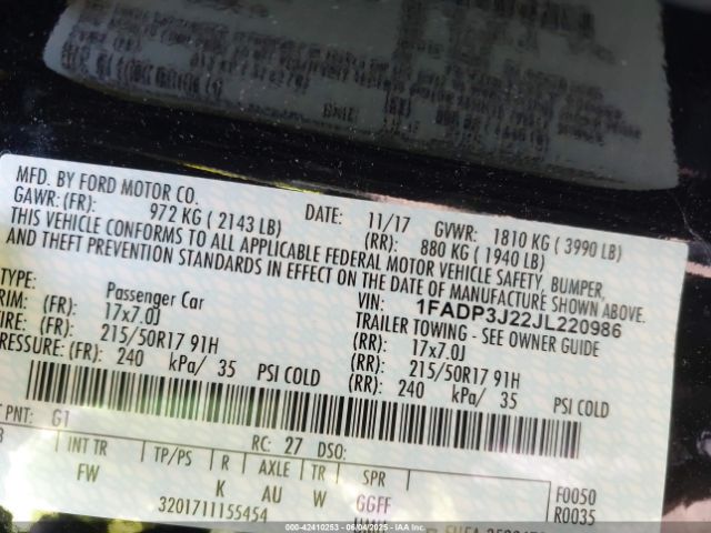 1FADP3J22JL220986 Ford Focus Titanium