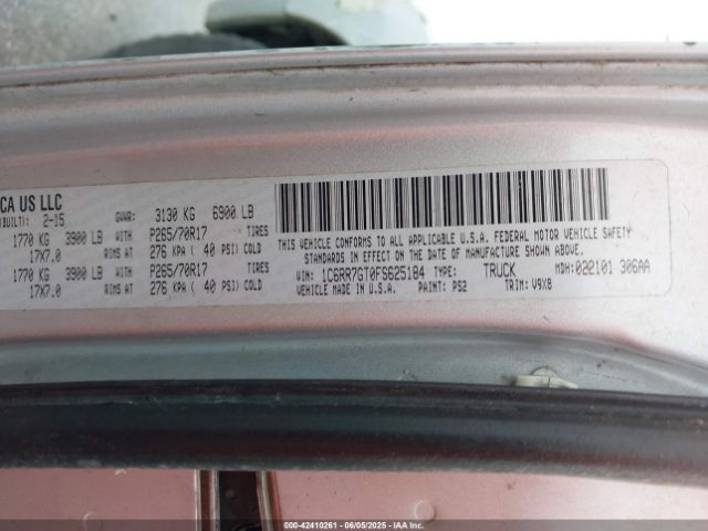 1C6RR7GT0FS625184 RAM 1500 Slt