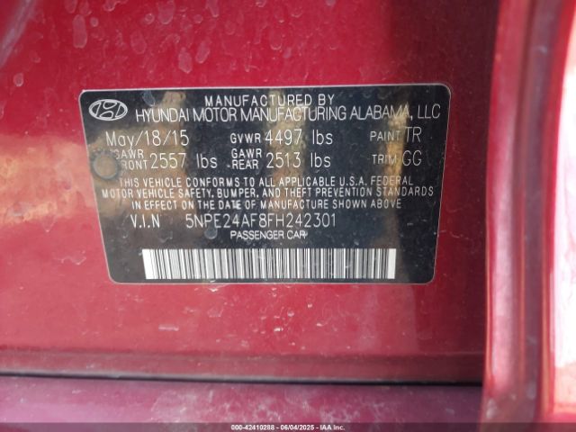 5NPE24AF8FH242301 Hyundai SONATA SE