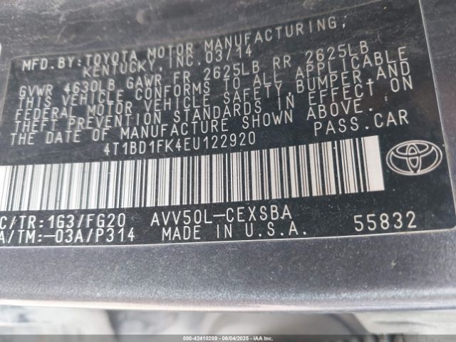 4T1BD1FK4EU122920 Toyota Camry Hybrid Se Limited Edition