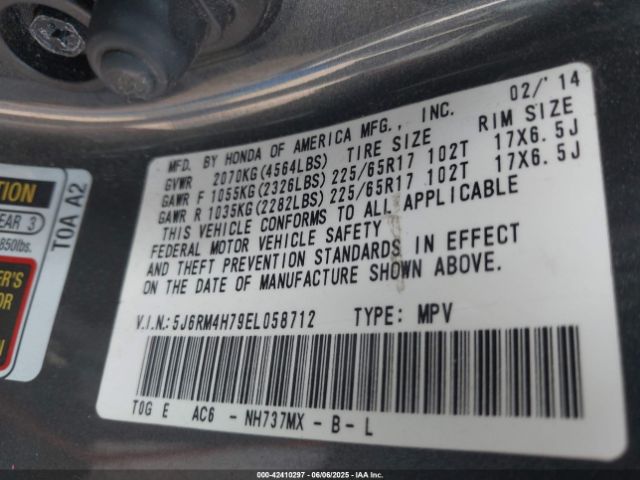 5J6RM4H79EL058712 Honda Cr-v Ex-l