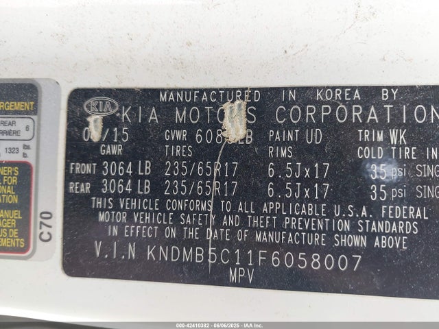 KIA SEDONA LX 2015 KNDMB5C11F6058007 Image 9