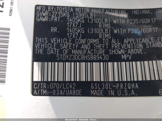2017 TOYOTA SIENNA 5TDYZ3DC8HS889430 Photo 8