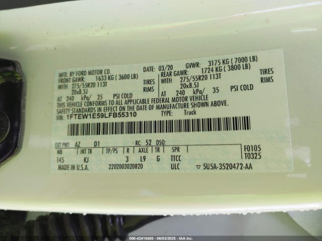 1FTEW1E59LFB55310 Ford 5.0l 4v