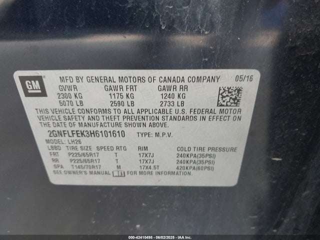 2GNFLFEK3H6101610 Chevrolet EQUINOX LT