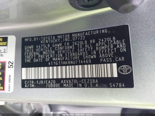 4T1G11AK8NU714469 Toyota a25a-fks
