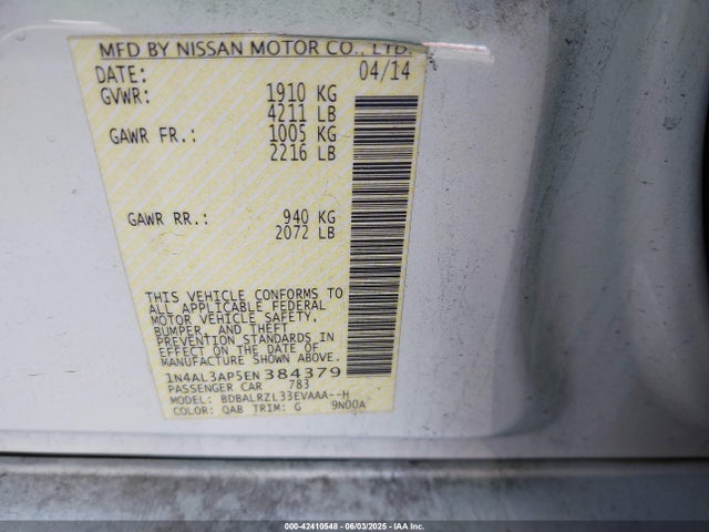 1N4AL3AP5EN384379 Nissan 2014