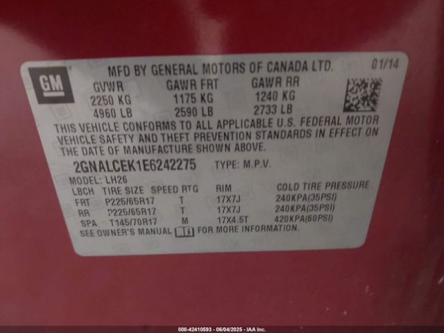 2GNALCEK1E6242275 Chevrolet Equinox 2lt